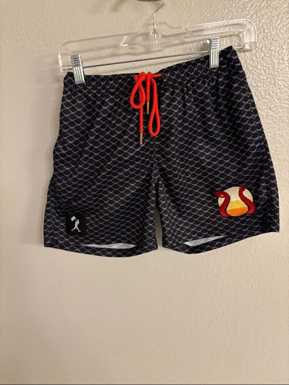 Kids Black Swim Shorts with Red Drawstring